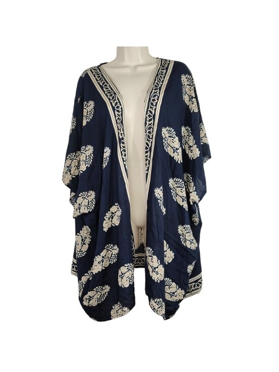 hipster row Jackets & Blazers - Hipster Row Blue Tan Open Front Jacket Kimono Cover Up Women Size XL FLAW
